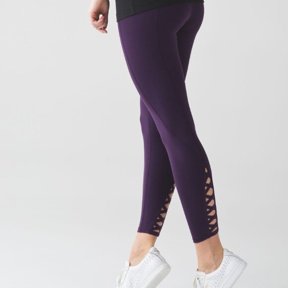 Lululemon Pure Practice Pant Deep Zinfandel Women's 6 Cutout Details 7/8 length - Picture 2 of 11